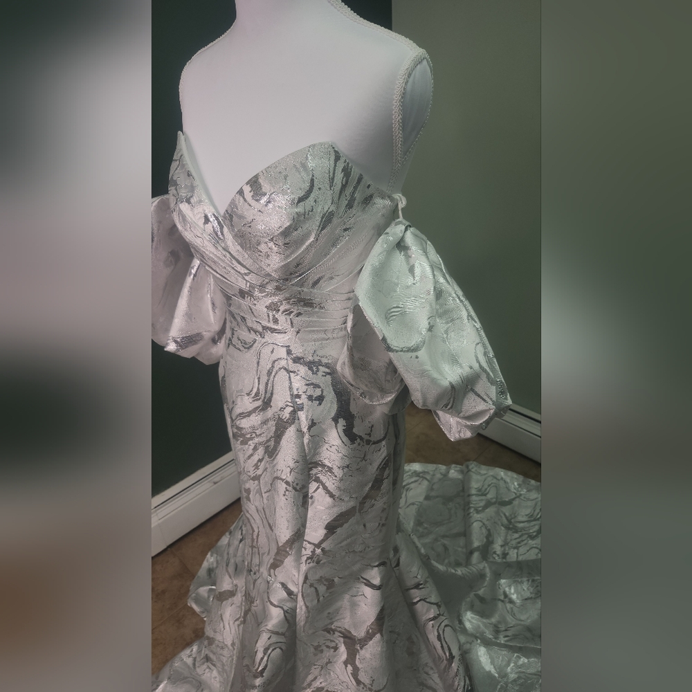 Alyce Paris Silver and White Prom Dress - Picture 11 of 16